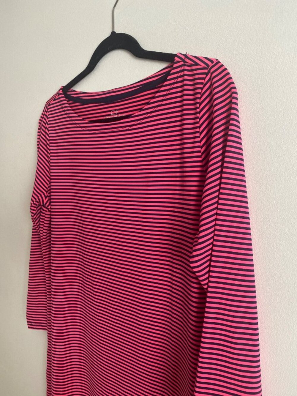 Vineyard Vines Sankaty Striped 3/4 Sleeve Dress Pink & Navy Polyester Blend M - Picture 6 of 6